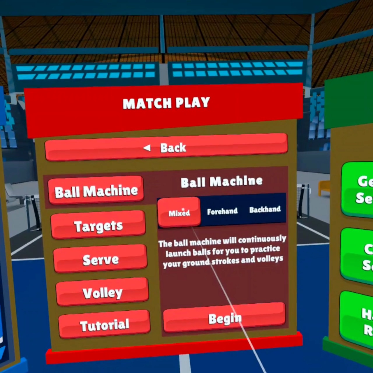 Practice Mode Ball Machine Menu